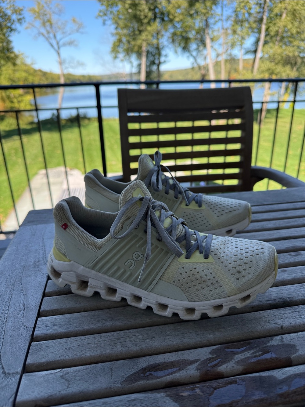 On Running Women's Sneakers in Light Gray and Pale Yellow